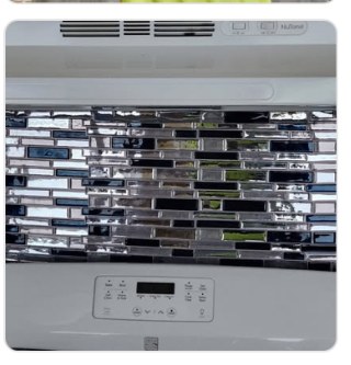 Glass subway tile backsplash